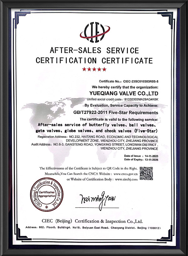 售后服务认证证书-英文