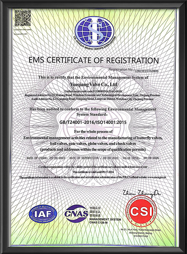 环境管理体系认证证书-英文