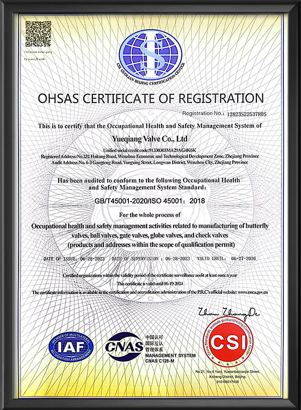 职业健康安全管理体系认证证书-英文